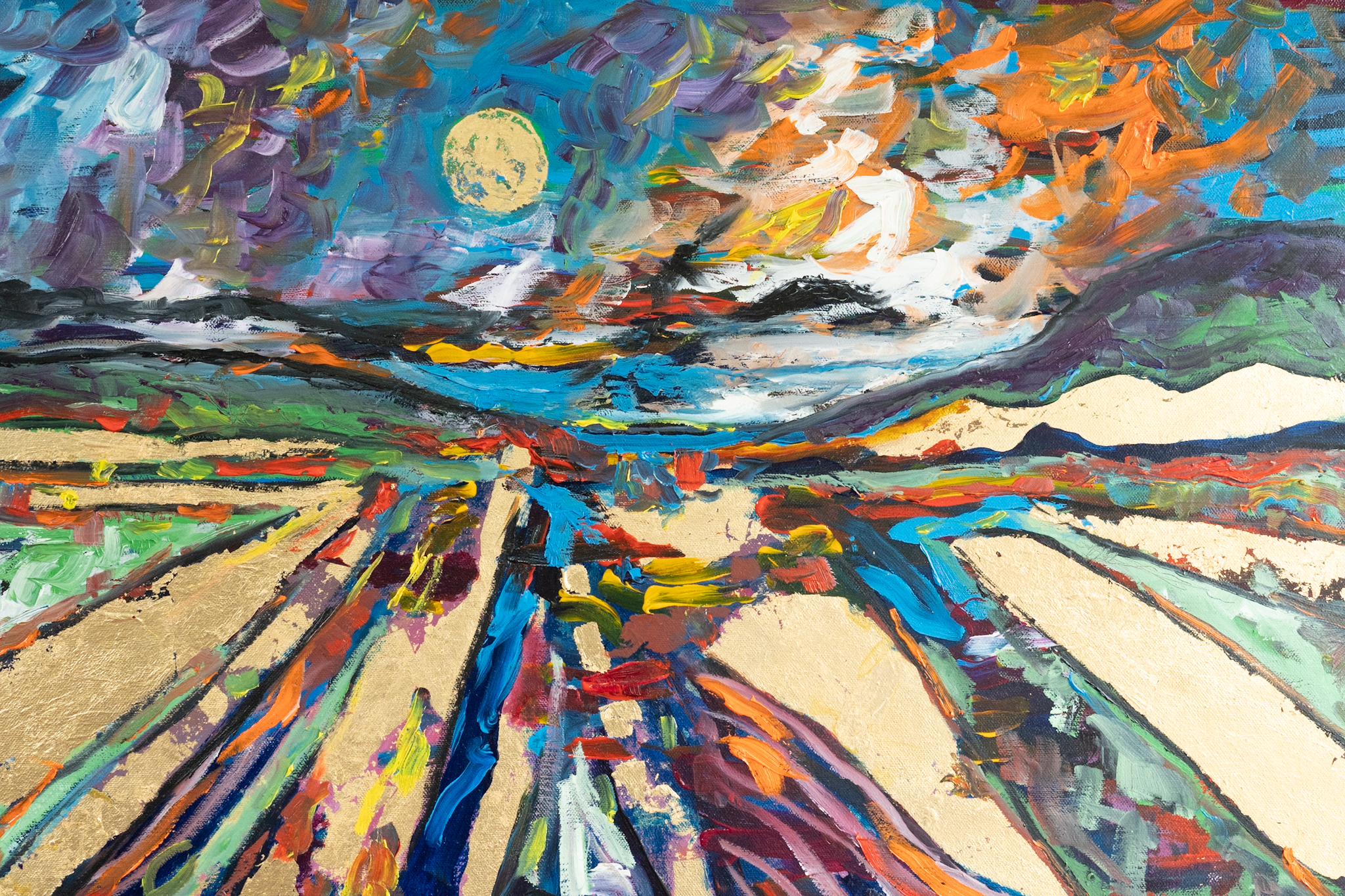 Paul McMahon Golden Moon Ireland original Irish art beautiful landscape Irish Interiors abstract expressionism colourful art Ireland art and interiors