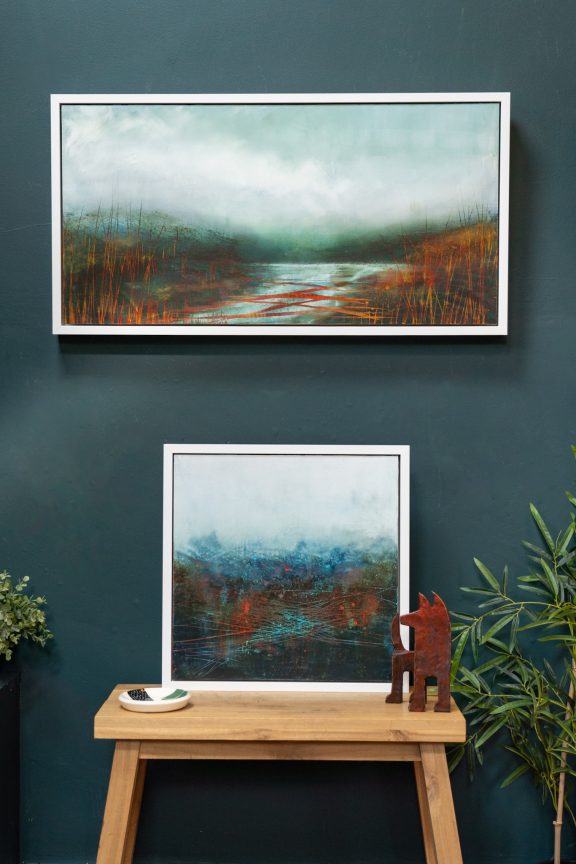 Gillian Murphy Kilbaha Gallery oil and cold wax extraordinary work striking art rustic colours beautiful ethereal atmospheric painting framed Irish Interiors Ireland