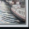 The artist signing their work as D Amsterdam Original Irish art oil painting of Amsterdam waterways boats river boats urban art beautiful piece of art by contemporary Irish artist D Kilbaha Gallery Ireland