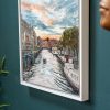 The artist signing their work as D Amsterdam Original Irish art oil painting of Amsterdam waterways boats river boats urban art beautiful piece of art by contemporary Irish artist D Kilbaha Gallery Ireland