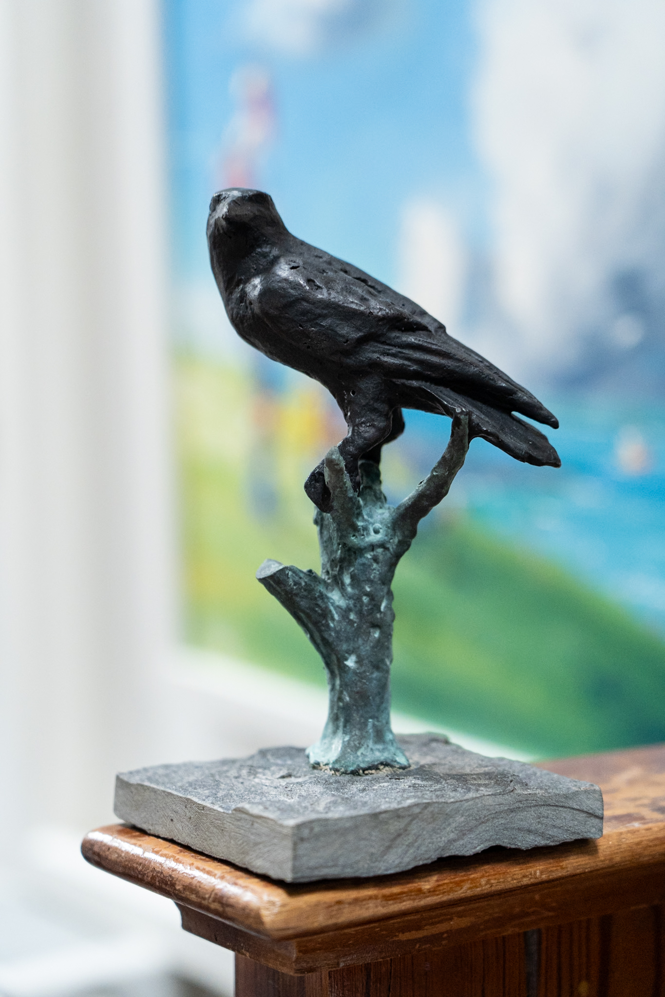 Adam Pomeroy Bronze Raven Ireland Irish art original Irish art bronze editions beautiful sculpture bronze foundry Irish art original work sculptor Ireland Irish art statue gift exhibit interiors