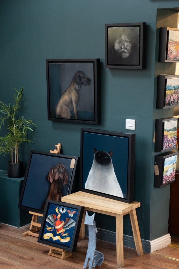 Heidi Wickham dog painting Ireland Irish art Original Irish art painting acrylics on canvas Irish interiors Kilbaha Gallery