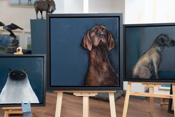 Heidi Wickham dog painting Ireland Irish art Original Irish art painting acrylics on canvas Irish interiors Kilbaha Gallery