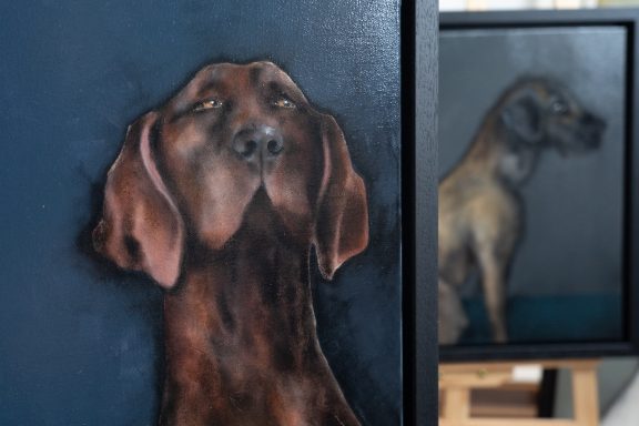 Heidi Wickham dog painting Ireland Irish art Original Irish art painting acrylics on canvas Irish interiors Kilbaha Gallery