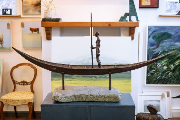 Clodagh Redden Boat Bronze standing figure large scale indoor outdoor sculpture beautiful original piece Ireland Irish art original Irish art bronze foundry contemporary take on traditional currach kilbaha gallery
