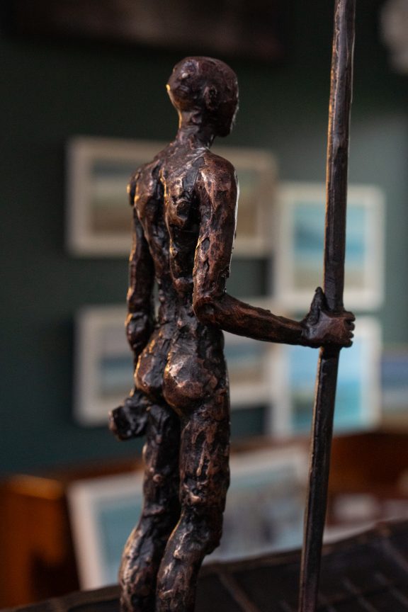 Clodagh Redden Boat Bronze standing figure large scale indoor outdoor sculpture beautiful original piece Ireland Irish art original Irish art bronze foundry contemporary take on traditional currach kilbaha gallery