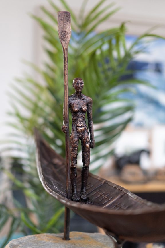 Clodagh Redden Boat Bronze standing figure large scale indoor outdoor sculpture beautiful original piece Ireland Irish art original Irish art bronze foundry contemporary take on traditional currach kilbaha gallery