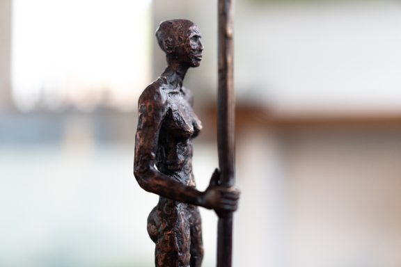Clodagh Redden Boat Bronze standing figure large scale indoor outdoor sculpture beautiful original piece Ireland Irish art original Irish art bronze foundry contemporary take on traditional currach kilbaha gallery