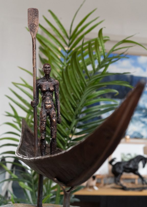 Clodagh Redden Boat Bronze standing figure large scale indoor outdoor sculpture beautiful original piece Ireland Irish art original Irish art bronze foundry contemporary take on traditional currach kilbaha gallery