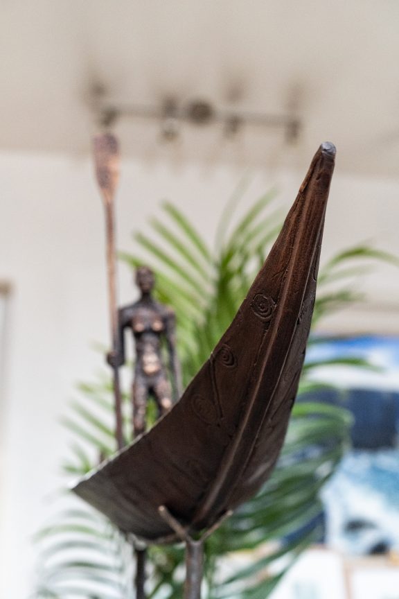 Clodagh Redden Boat Bronze standing figure large scale indoor outdoor sculpture beautiful original piece Ireland Irish art original Irish art bronze foundry contemporary take on traditional currach kilbaha gallery