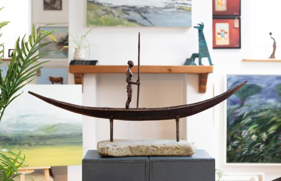 Clodagh Redden Boat Bronze standing figure large scale indoor outdoor sculpture beautiful original piece Ireland Irish art original Irish art bronze foundry contemporary take on traditional currach kilbaha gallery