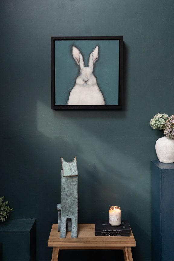 Heidi Wickham Original Contemporary Irish Art animals contrast Irish interiors Kilbaha Gallery Interior Design acrylics on canvas animals bunny painting cat dog Ireland
