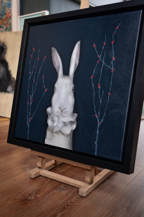 Heidi Wickham Original Contemporary Irish Art animals contrast Irish interiors Kilbaha Gallery Interior Design acrylics on canvas animals bunny painting cat dog Ireland