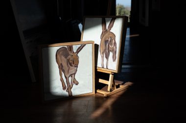 Kaye Maahs Hares Original oil on canvas original painting collectable artist RHA selected artist contemporary art talented collectable artist Ireland Irish Interiors animal art hare art Irish art