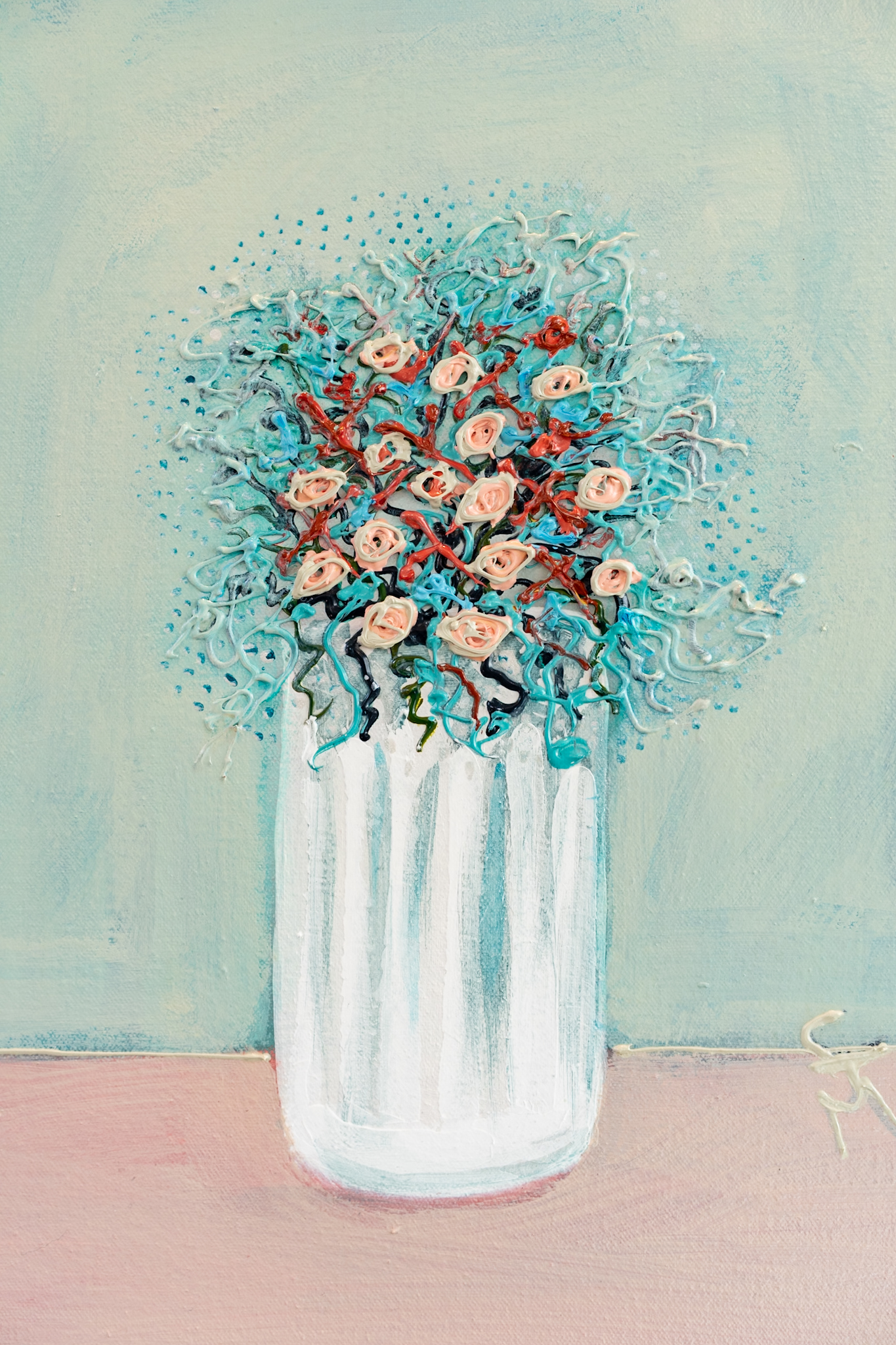 Carmel Madigan Beautiful flowers Acrylics vase Ireland Irish art Irish Interiors painting flowers nature wildflowers painting colourful pastel colour palette vibrant striking fun Kilbaha Gallery