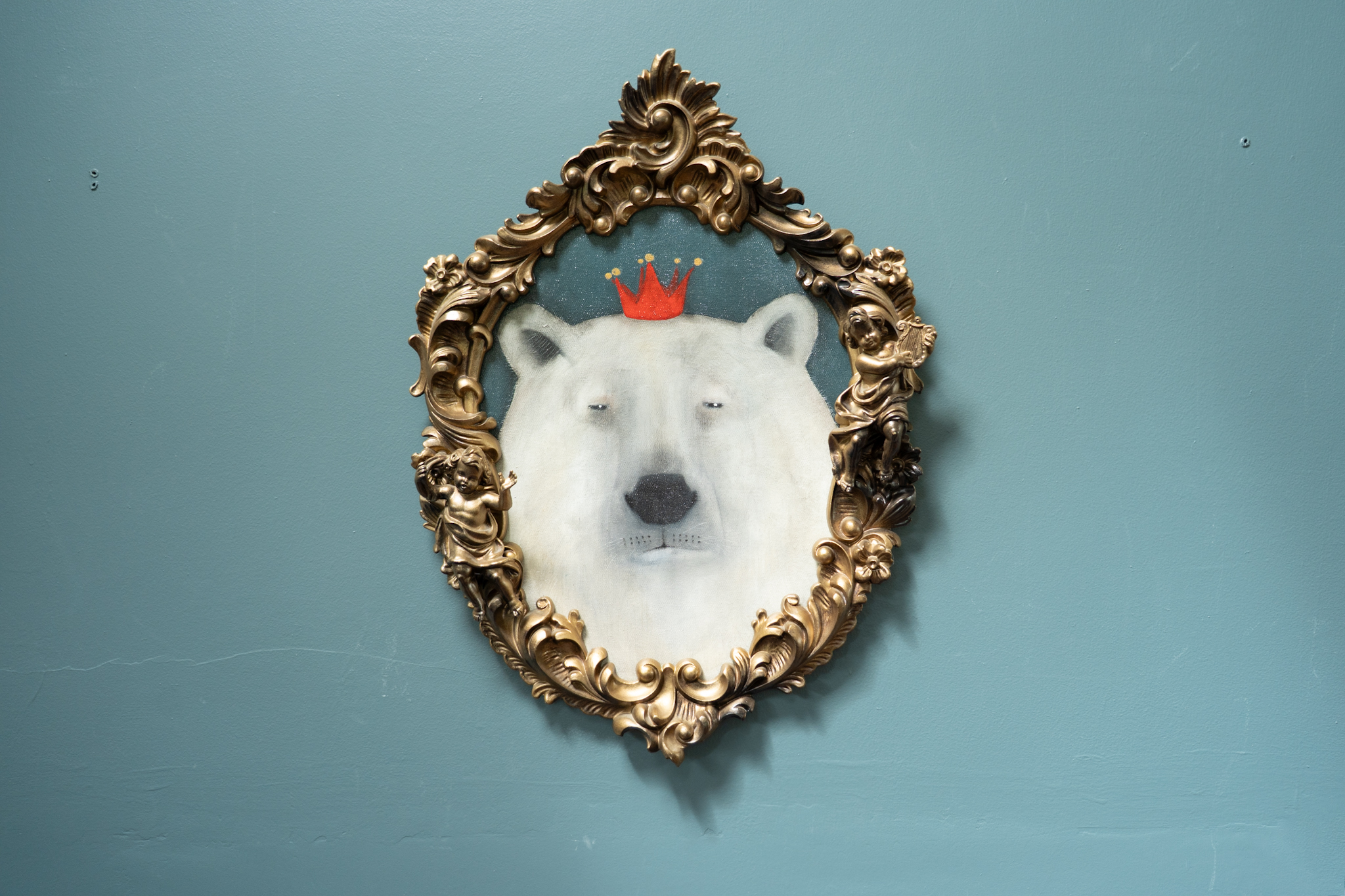 Heidi Wickham Royal Bear Irish Art Kilbaha Gallery Irish interiors beautiful contemporary painting black dog on green