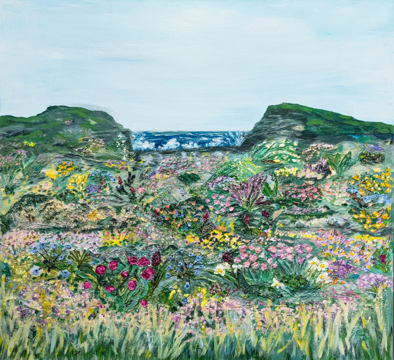 Carmel T Madigan Original Irish art mixed media large scale painting meadows wildflowers mountains seascapes heather Ireland West of Ireland Wild Atlantic Way Irish art contemporary artist beautiful homes Modern Decor
