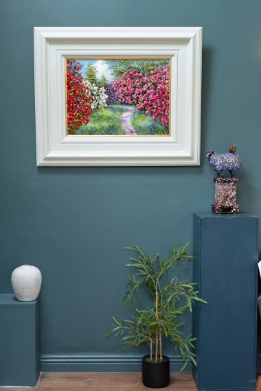 Mark Eldred original Irish art oil on canvas Ireland West of Ireland beautiful painting Original Irish Art Flowers foxgloves and azaleas Kilbaha Gallery
