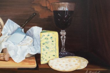 Diana Marshall Irish art still life fine art beautiful oils oil painting incredible detail wine and cheese crackers fruit Ireland Irish artist contemporary homes beautiful interiors decor Irish artist