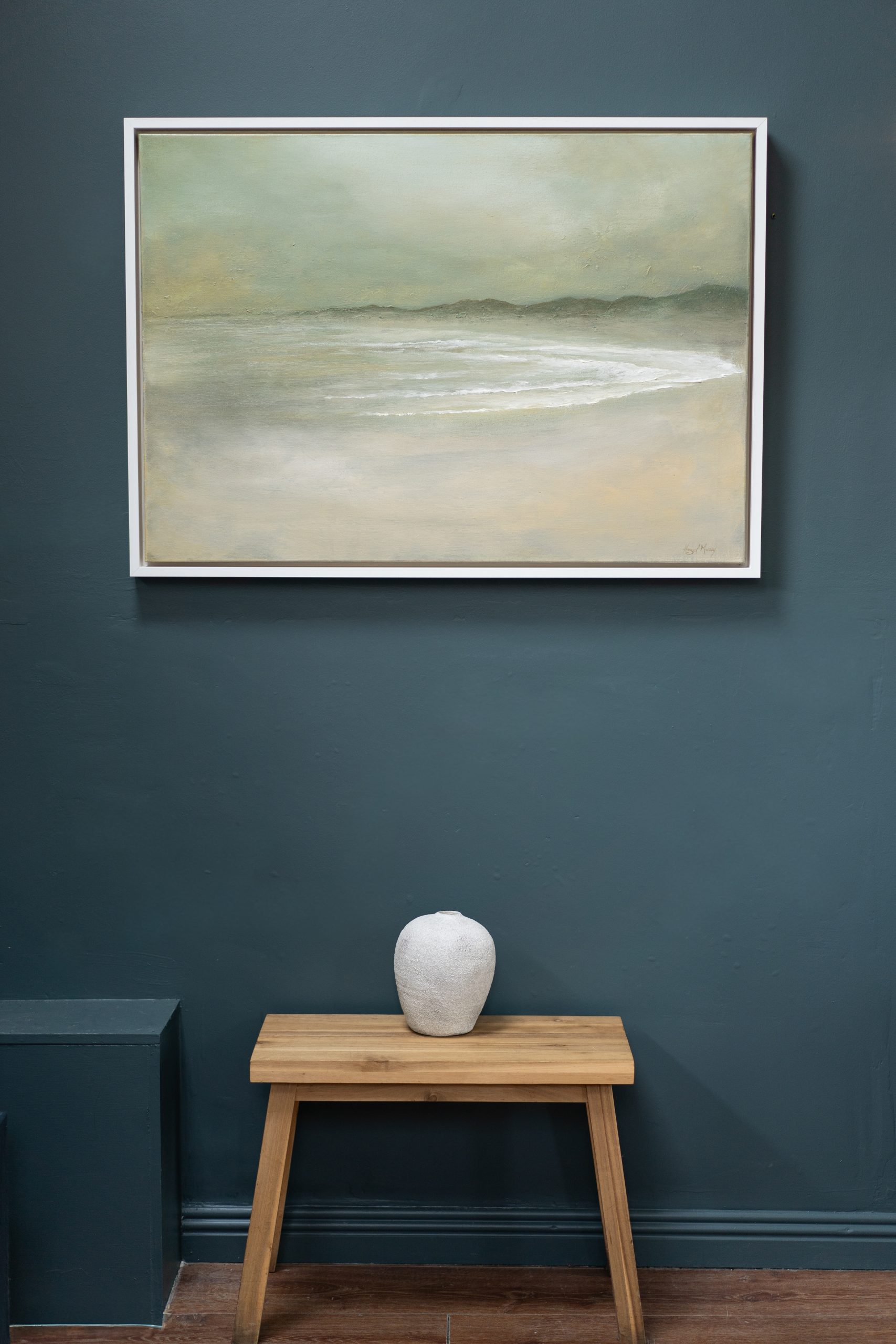 Hazel Murray Irish artist seascape framed original acrylics beautiful painting beach Doughmore Dunes Irish Interiors sandy muted tones Kilbaha Gallery