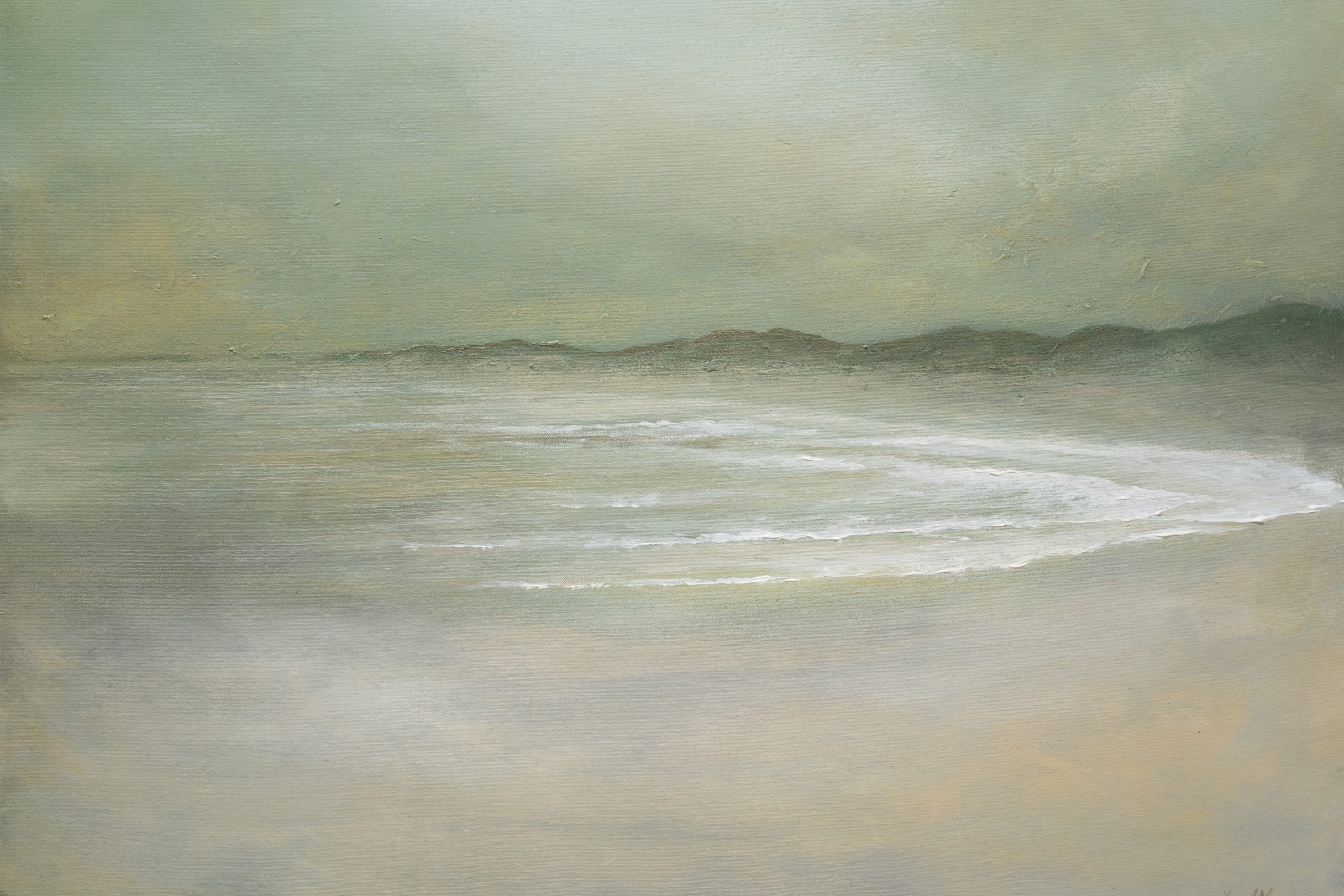 Hazel Murray Irish artist seascape framed original acrylics beautiful painting beach Doughmore Dunes Irish Interiors sandy muted tones Kilbaha Gallery
