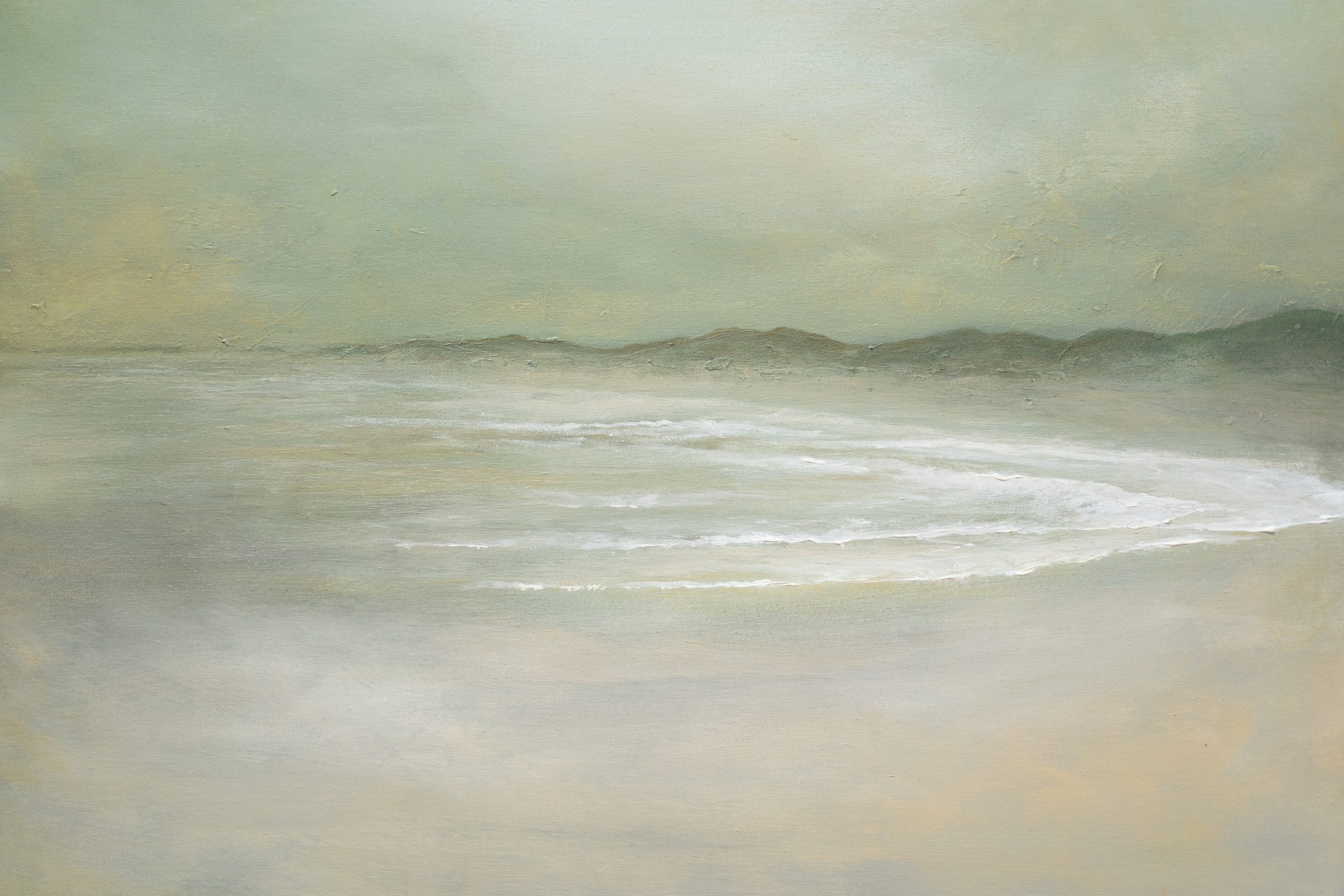 Hazel Murray Irish artist seascape framed original acrylics beautiful painting beach Doughmore Dunes Irish Interiors sandy muted tones Kilbaha Gallery