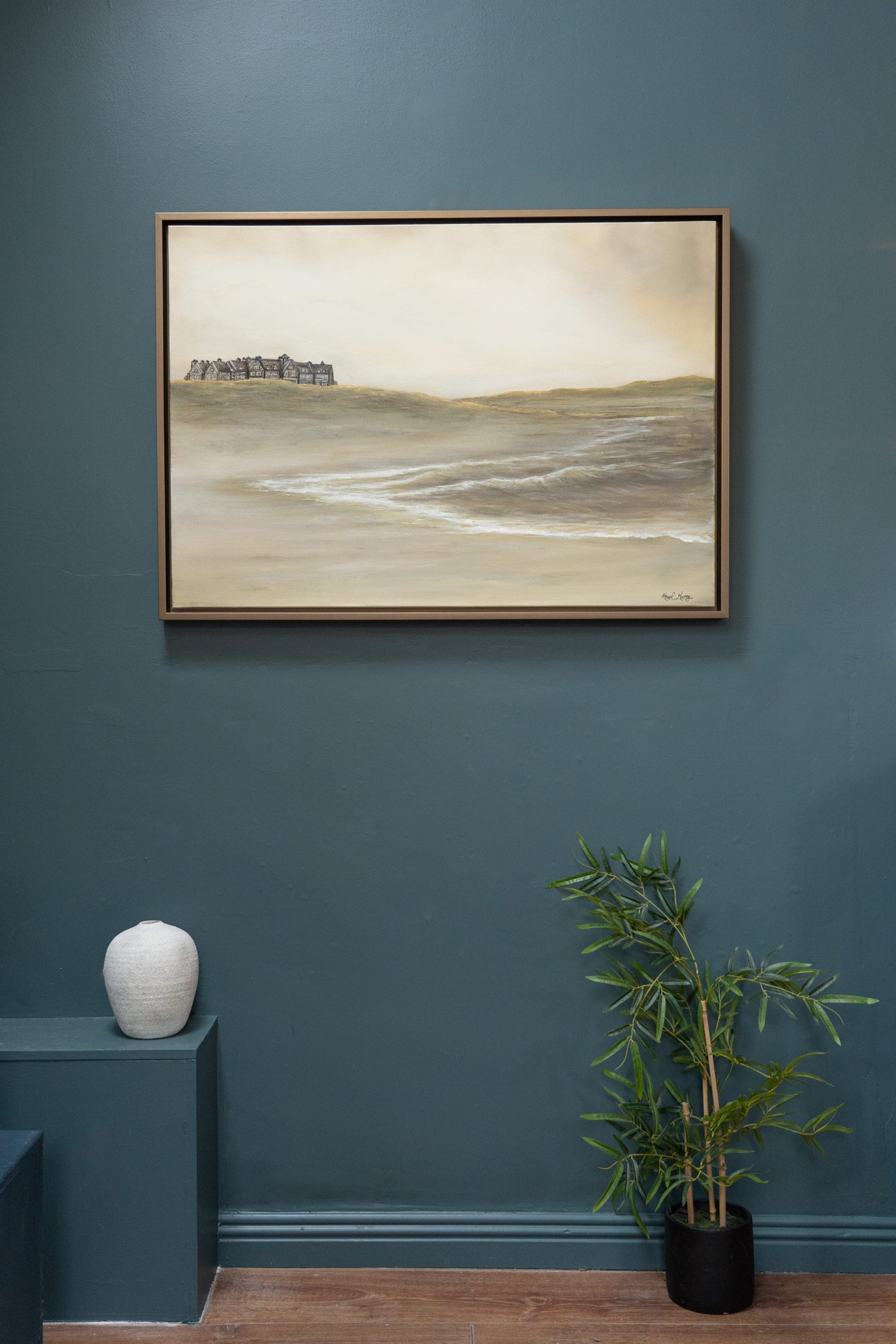 Doonbeg Lodge and Dunes by Hazel Murray for Kilbaha Gallery sandy beach scene original irish art painting