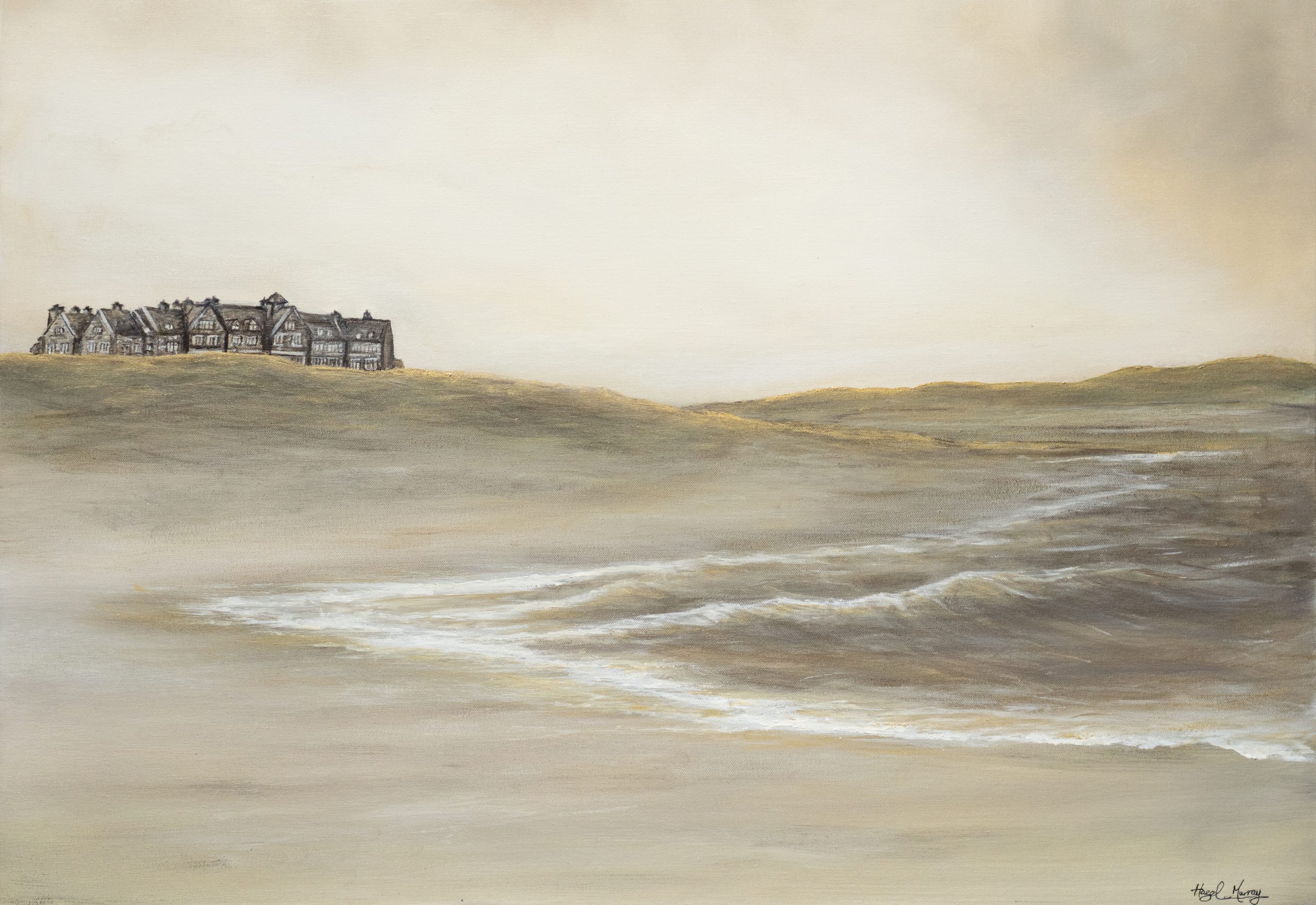 Doonbeg Lodge and Dunes by Hazel Murray for Kilbaha Gallery sandy beach scene original irish art painting