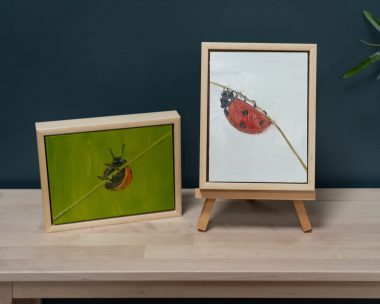 Kaye Maahs oil painting beautiful painting horizon sky and sea black rocks beach seascape kilbaha gallery ladybugs birds bees animals interiors