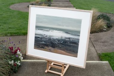 Kaye Maahs oil painting beautiful painting horizon sky and sea black rocks beach seascape kilbaha gallery