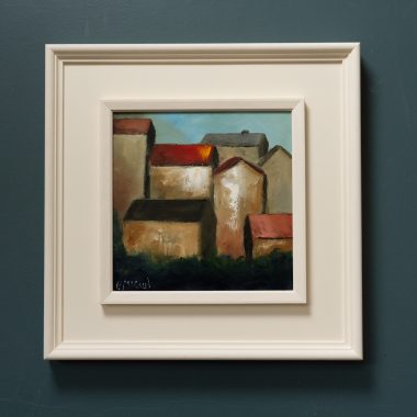 Padraig McCaul West Coast of Ireland Cottage Rural Ireland original Irish art beautiful oil painting signature colours vivid colour palette striking work interiors kilbaha Gallery rooftops