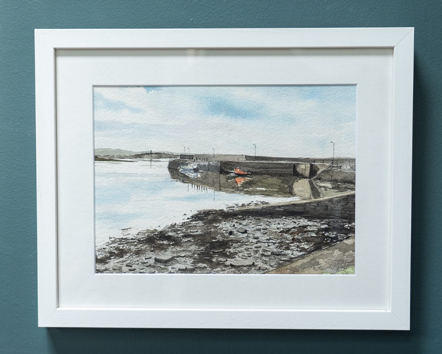 Cappa Watercolour by D for Kilbaha Gallery boats working pier Cappa West Clare Ireland original irish art Ireland