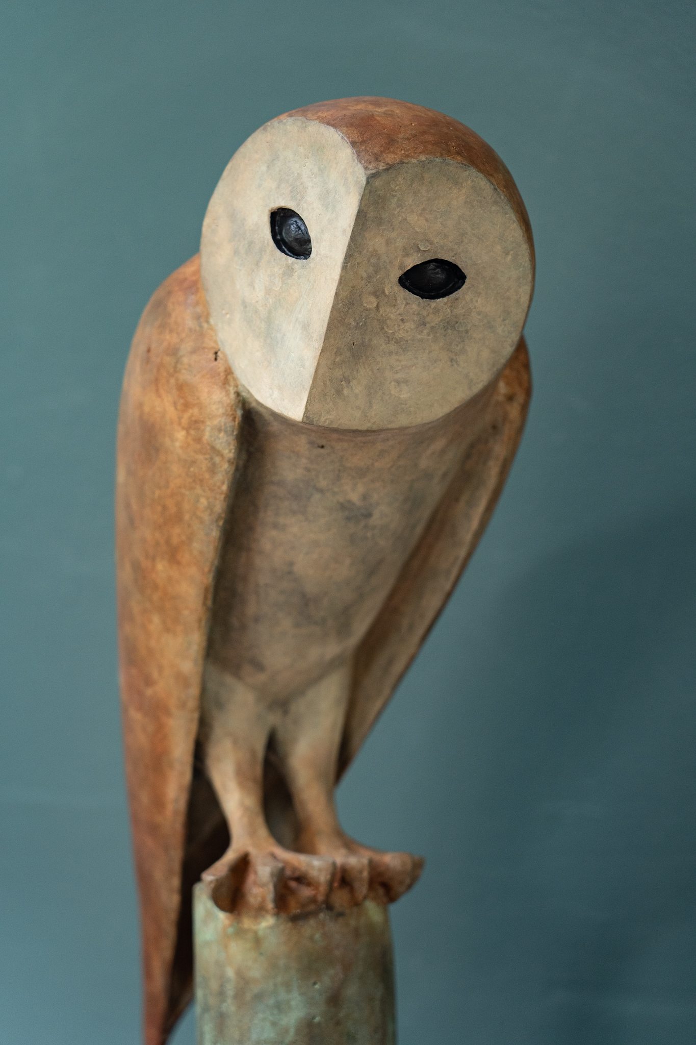 Adam Pomeroy Bronze Owl beautiful large scale lifesize bronze owl stylized sculpture Kilbaha Gallery