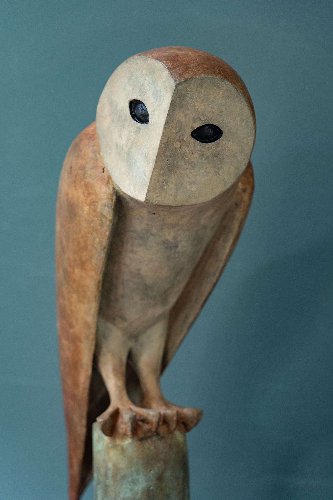 Adam Pomeroy Bronze Owl beautiful large scale lifesize bronze owl stylized sculpture Kilbaha Gallery